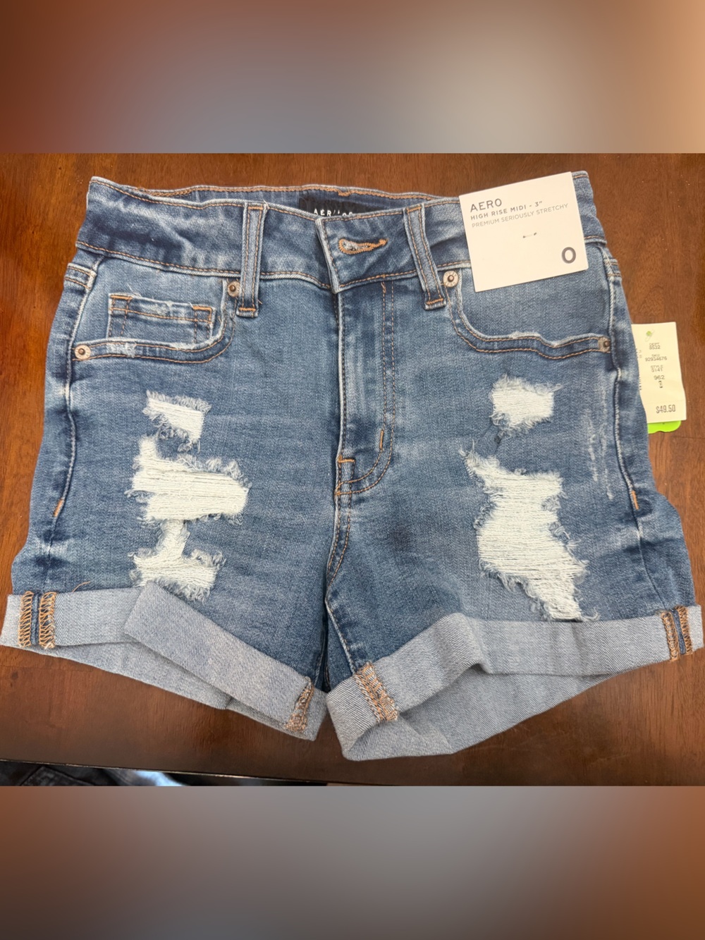 Aeropostale Distressed Rolled Cuff Denim Shorts - Blue